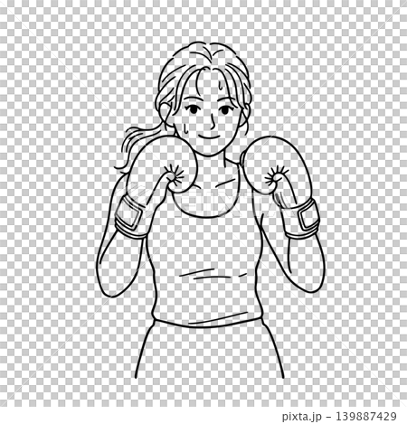 ボクシンググローブをつけた女性の線画イラスト 139887429
