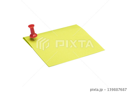 Close-up Yellow note and clip isolated on white background with copy space Close-up Yellow note and clip isolated on white background with copy space 139887687