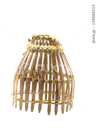Bamboo basket hand made Handmade used for catching fish. isolated on white background. Bamboo basket hand made Handmade used for catching fish. isolated on white background. 139888313
