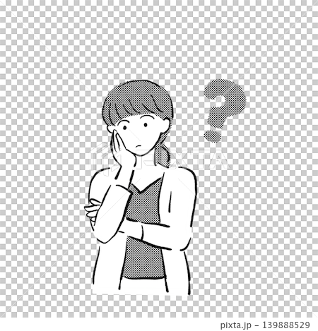 一位表情疑惑的女子(黑白插圖) 一位表情疑惑的女子(黑白插圖) 139888529