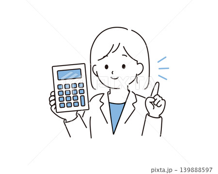 電卓を持つ笑顔の女性会社員のイラスト 139888597