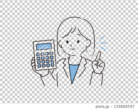電卓を持つ笑顔の女性会社員のイラスト 139888597