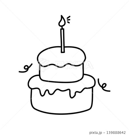 Birthday Cake Line Drawing, Doodle of Birthday Cake with Candle Birthday Cake Line Drawing, Doodle of Birthday Cake with Candle 139888642