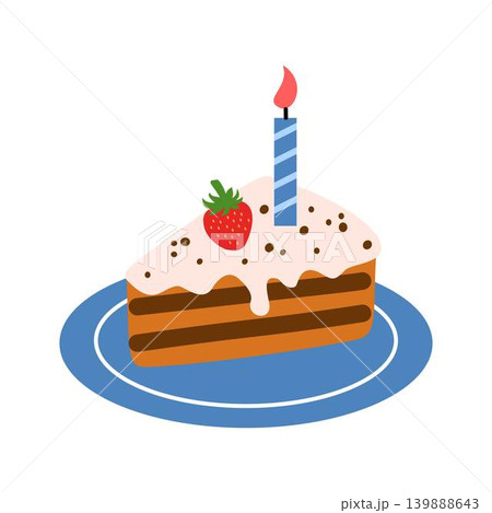 Birthday Cake Slice Cartoon Illustration, Colorful Birthday Cake Slice with Candles Birthday Cake Slice Cartoon Illustration, Colorful Birthday Cake Slice with Candles 139888643