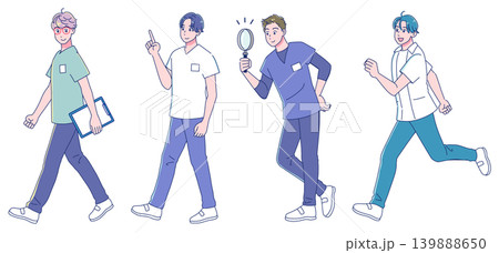笑顔で前進する若い医療従事者の男性のセット 笑顔で前進する若い医療従事者の男性のセット 139888650