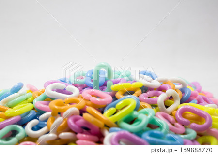 Pastel color of plastic chains on white background.toys concept for recreation Pastel color of plastic chains on white background.toys concept for recreation 139888770