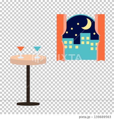A bar table with a view of the night cityscape 139889563