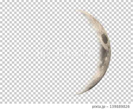 Crescent moon phase with visible craters and surface details Crescent moon phase with visible craters and surface details 139889826