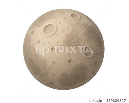 Stylized cartoon moon with craters and textured surface, 139889827