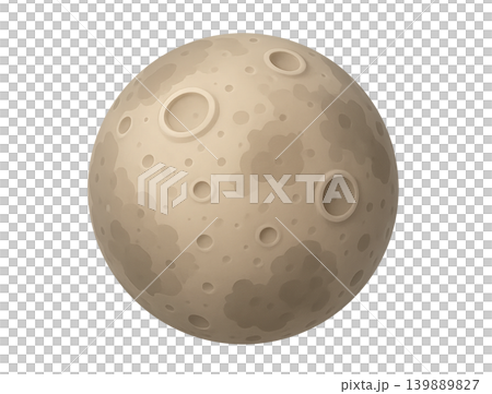 Stylized cartoon moon with craters and textured surface, 139889827