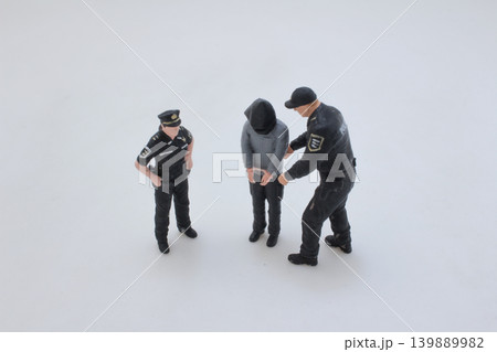 Officers surrounding suspect under custody in scene Officers surrounding suspect under custody in scene 139889982