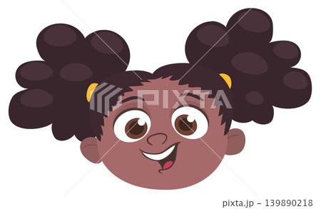 Cartoon little afro-american girl. Vector illustration of young teenager outlined. Girl head drawing 139890218