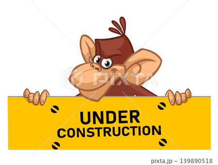Cartoon monkey chimpanzee holding blank empty white paper or placard for menu or greetings. Vector illustration of happy monkey character Cartoon monkey chimpanzee holding blank empty white paper or placard for menu or greetings. Vector illustration of happy monkey character 139890518
