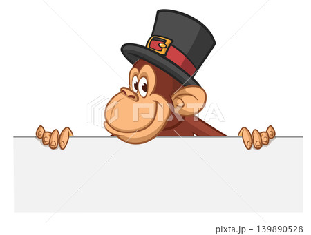 Cartoon monkey chimpanzee holding blank empty white paper or placard for menu or greetings. Vector illustration of happy monkey character Cartoon monkey chimpanzee holding blank empty white paper or placard for menu or greetings. Vector illustration of happy monkey character 139890528