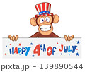 Cartoon monkey chimpanzee holding blank empty white paper for menu or greetings. Vector illustration for America Independence 4th of July 139890544