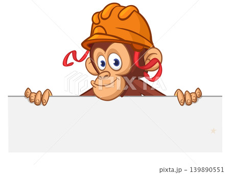 Cartoon monkey chimpanzee holding blank empty white paper or placard for menu or greetings. Vector illustration of happy monkey character Cartoon monkey chimpanzee holding blank empty white paper or placard for menu or greetings. Vector illustration of happy monkey character 139890551