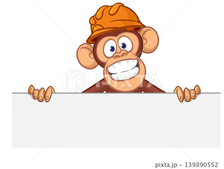 Cartoon monkey chimpanzee holding blank empty white paper or placard for menu or greetings. Vector illustration of happy monkey character Cartoon monkey chimpanzee holding blank empty white paper or placard for menu or greetings. Vector illustration of happy monkey character 139890552