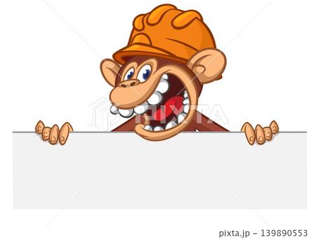 Cartoon monkey chimpanzee holding blank empty white paper or placard for menu or greetings. Vector illustration of happy monkey character Cartoon monkey chimpanzee holding blank empty white paper or placard for menu or greetings. Vector illustration of happy monkey character 139890553