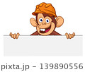 Cartoon monkey chimpanzee holding blank empty white paper for menu or greetings. Vector illustration for America Independence 4th of July 139890556