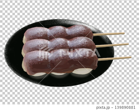 Anko dumplings (3 pieces) on a black plate Anko dumplings (3 pieces) on a black plate 139890881