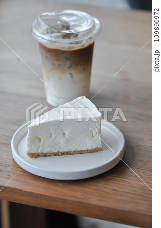 coconut cake or coconut pie and iced coffee , iced latte coffee coconut cake or coconut pie and iced coffee , iced latte coffee 139890972