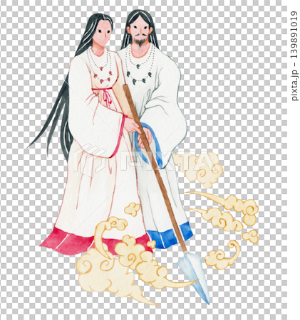 日本神祇、日本神話、伊邪那美、伊邪那岐、水彩插畫 日本神祇、日本神話、伊邪那美、伊邪那岐、水彩插畫 139891019