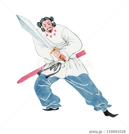 日本の神 日本神話 日本武尊 倭建命 ヤマトタケル 水彩 イラスト 日本の神 日本神話 日本武尊 倭建命 ヤマトタケル 水彩 イラスト 139891026