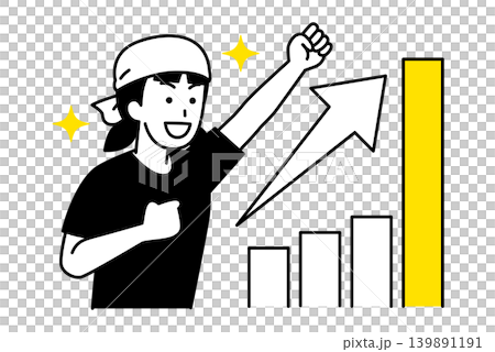一位女調酒師揮拳慶祝,並展示了一張穩步上升的圖表。 一位女調酒師揮拳慶祝,並展示了一張穩步上升的圖表。 139891191