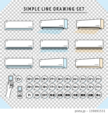 Easy-to-use simple line drawing air conditioner set Easy-to-use simple line drawing air conditioner set 139891531