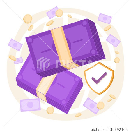 Cash Money Bundles with Security Check Mark Shield for Banking Service and Financial Security Concept Illustration Clip Art Cash Money Bundles with Security Check Mark Shield for Banking Service and Financial Security Concept Illustration Clip Art 139892105