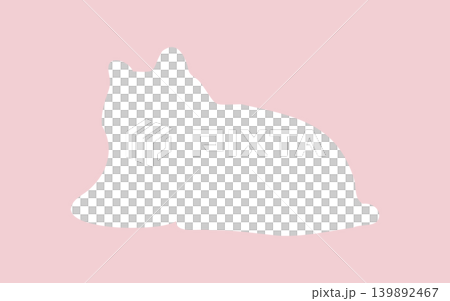 Silhouette frame of a cat curled up and sleeping - pink. 139892467