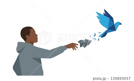 Man Tossing Paper Ball that Turns into Blue Bird 139893037