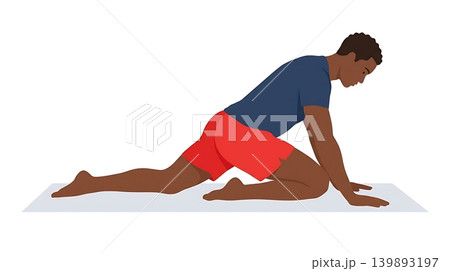 African American Male Stretching in Half Pigeon Pose Flat Vector African American Male Stretching in Half Pigeon Pose Flat Vector 139893197