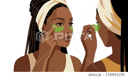 African American Woman Applying Green Under Eye Hydrogel Patches 139893284
