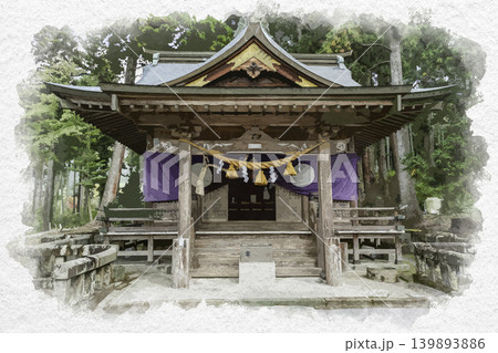 水彩画風 湯布院 宇奈岐日女神社 拝殿 大分県由布市 水彩画風 湯布院 宇奈岐日女神社 拝殿 大分県由布市 139893886