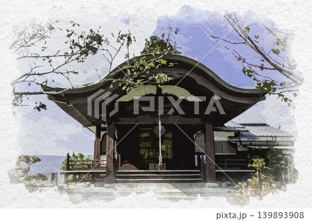 水彩画風　湯布院　由布観音　大分県由布市 139893908