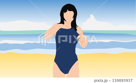水着を着た女性が浜辺にいるイラスト 水着を着た女性が浜辺にいるイラスト 139893937