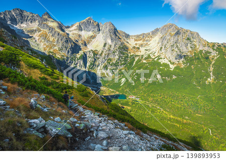 Zelene Pleso lake view from the hiking trail, High Tatras Zelene Pleso lake view from the hiking trail, High Tatras 139893953