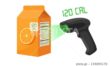 Barcode Scanner Reading Orange Juice Nutrition Label 139894178