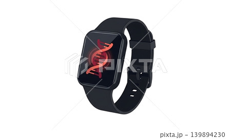 Black Smartwatch Displaying Red DNA Health Metric Black Smartwatch Displaying Red DNA Health Metric 139894230