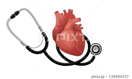 Black Stethoscope Wrapped Around Red Anatomical Heart Icon Black Stethoscope Wrapped Around Red Anatomical Heart Icon 139894237