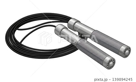 Black Wire Speed Jump Rope with Aluminum Handles Vector 139894245