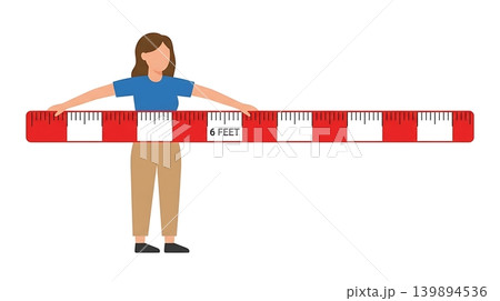 Caucasian Female Holding Oversized Red and White Ruler 139894536