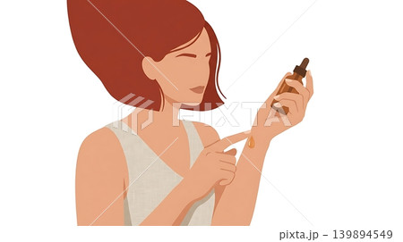 Female Rubbing Essential Oil on Her Wrist Female Rubbing Essential Oil on Her Wrist 139894549