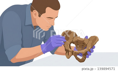 Forensic Anthropologist Examining Fossilized Pelvis Forensic Anthropologist Examining Fossilized Pelvis 139894571