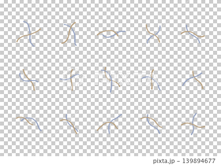 2本の線が重なっている象形文字のような手描きの装飾セット1(茶色・ブルーグレー) 2本の線が重なっている象形文字のような手描きの装飾セット1(茶色・ブルーグレー) 139894677