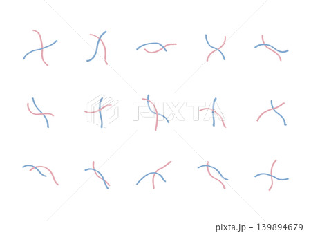 2本の線が重なっている象形文字のような手描きの装飾セット1(ピンク・青) 2本の線が重なっている象形文字のような手描きの装飾セット1(ピンク・青) 139894679
