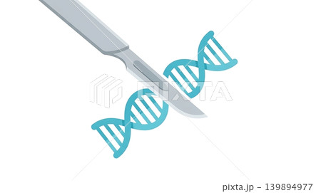 Cyan DNA Helix Cut by Silver Surgical Scalpel 139894977