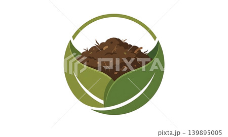Dark Brown Compost Soil Inside Green Leaves Emblem Dark Brown Compost Soil Inside Green Leaves Emblem 139895005