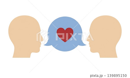 Communication Therapy Beige Heads with Blue Speech Bubble 139895150